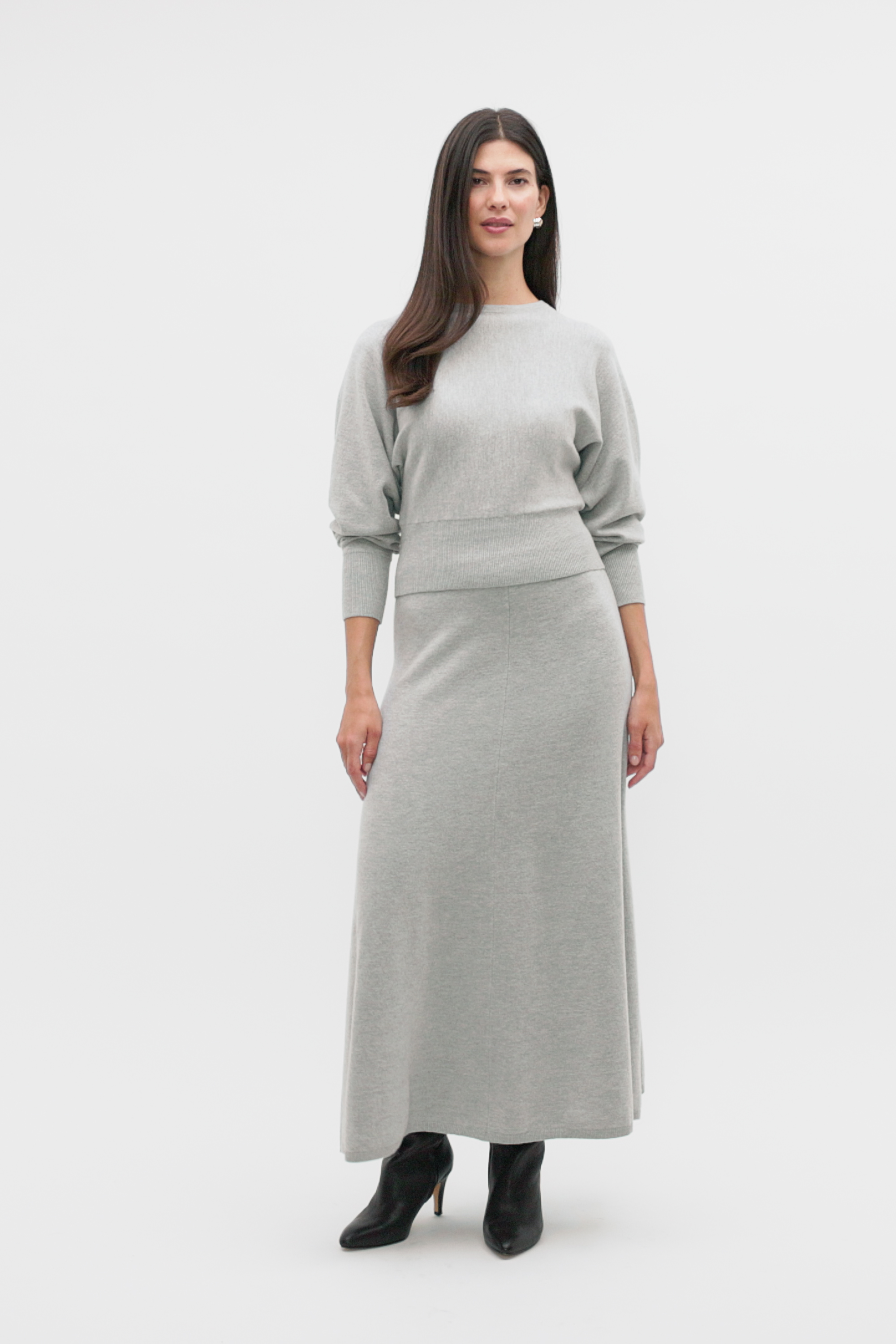 Knitted Maxi Skirt | Pale Slate Marle | Seed Heritage